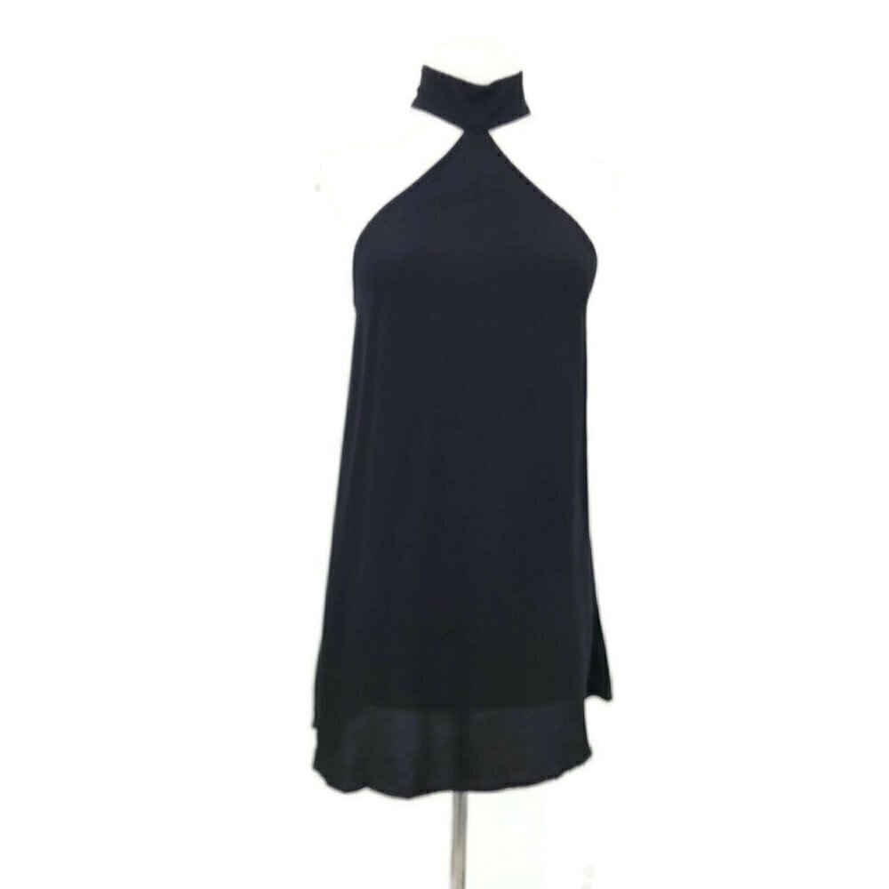 New Flynn Skye Mini Halter Dress Womens S Solid Black Blossom Tunic Top Choker